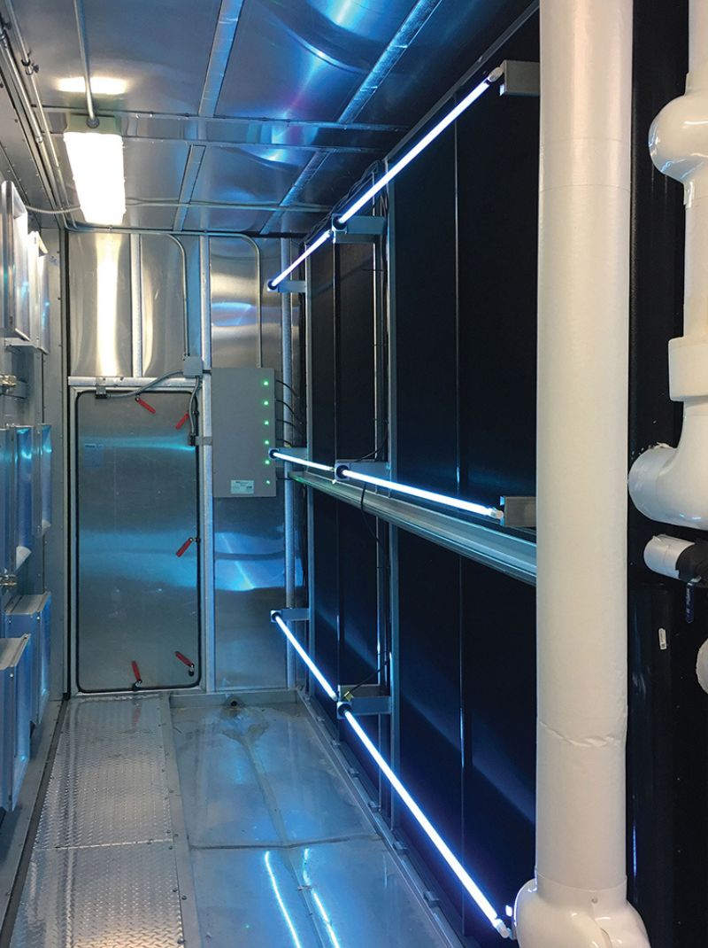 UV lamps installed inside of an air-handling unit. Credit: UV Resources.