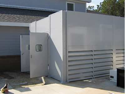 Photo C: Air-cooled-chiller sound wall skirted with acoustic louvers.